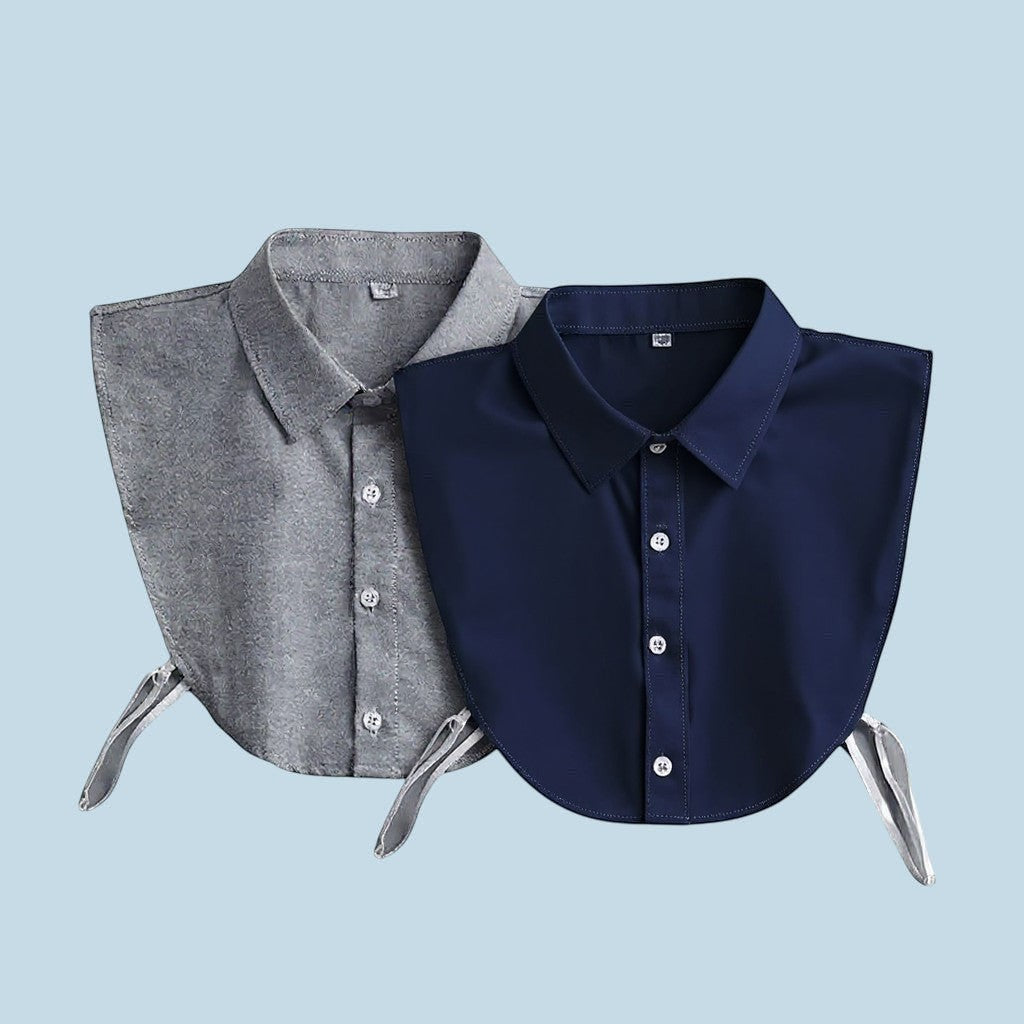 Simply Collars grey and navy blue detachable cotton shirt collars with buttons and adjustable ties.