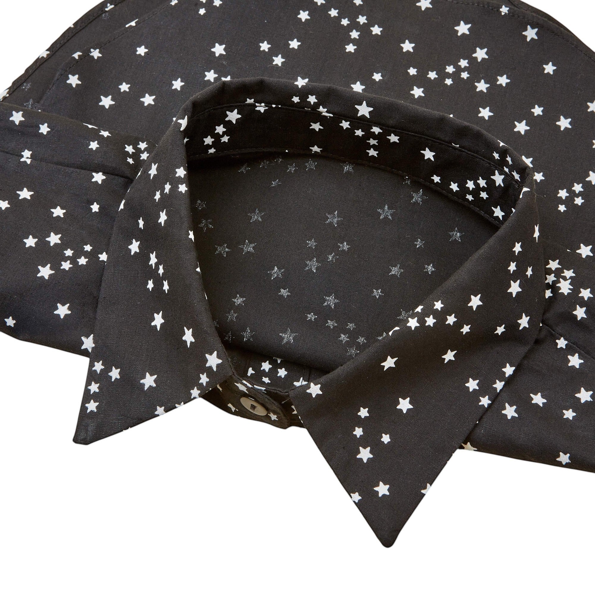 Simply Collars detachable black collar with white star print. Lightweight fabric, adjustable straps.