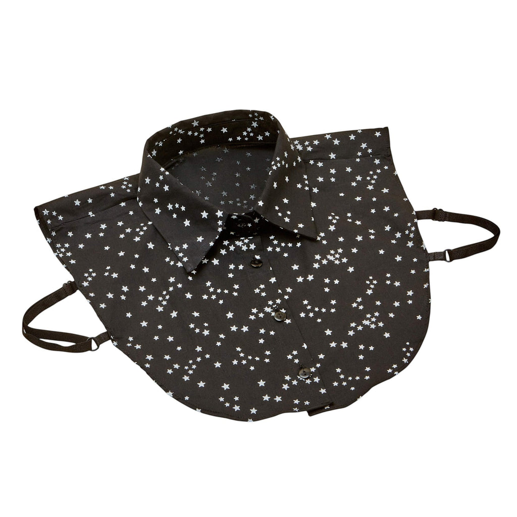 Simply Collars black detachable collar with white star print and adjustable straps.