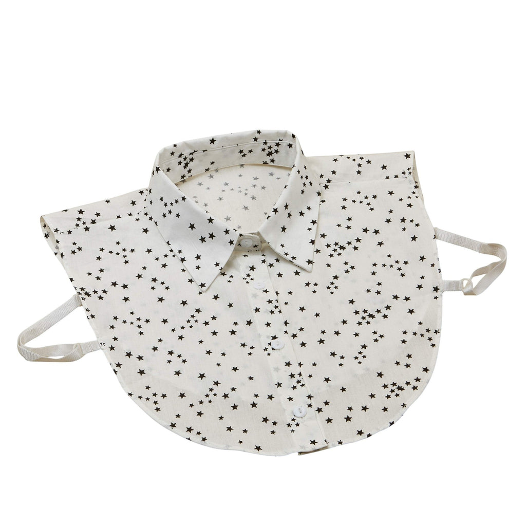 Simply Collars white detachable collar with black star print and adjustable straps.