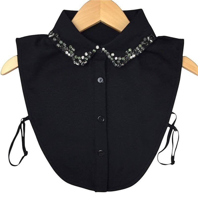 Simply Collars Be Jewelled black detachable collar with rhinestones and faux pearls on the edge. Adjustable ties.
