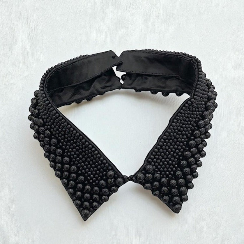 Simply Collars black detachable collar embellished with black pearls. Adds elegance to outfits.