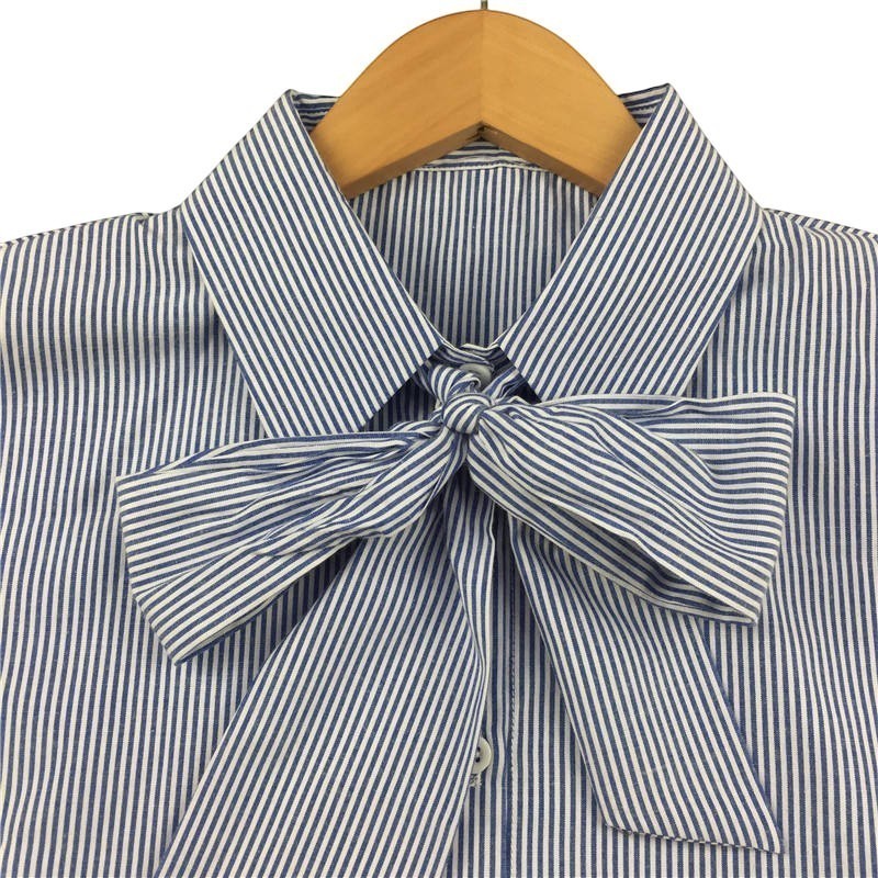 Simply Collars blue and white striped cotton blend detachable bow tie accessory.