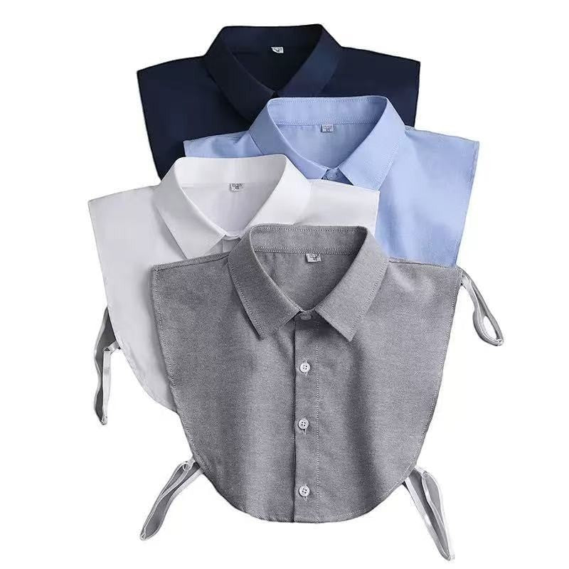 Simply Collars set of 4 cotton detachable collars in navy, light blue, white, and grey. Classic shirt style with button front.