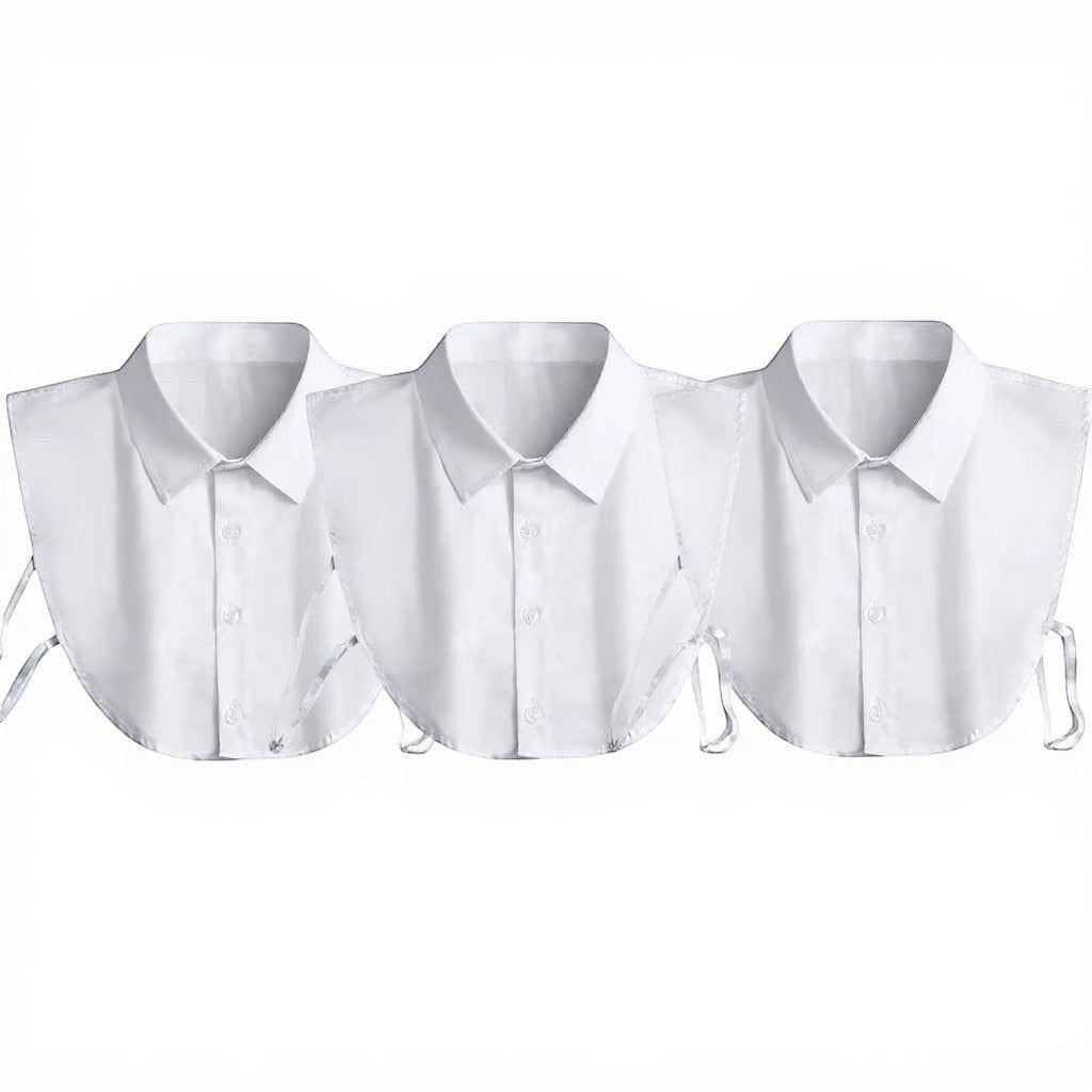 Simply Collars pack of 3 white detachable collars with adjustable ties, perfect for school uniforms.