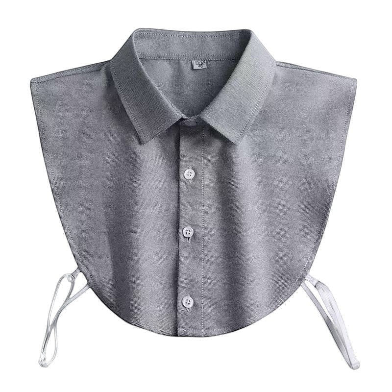 Simply Collars grey cotton detachable collar with button front and tie straps. Adds a layered look.
