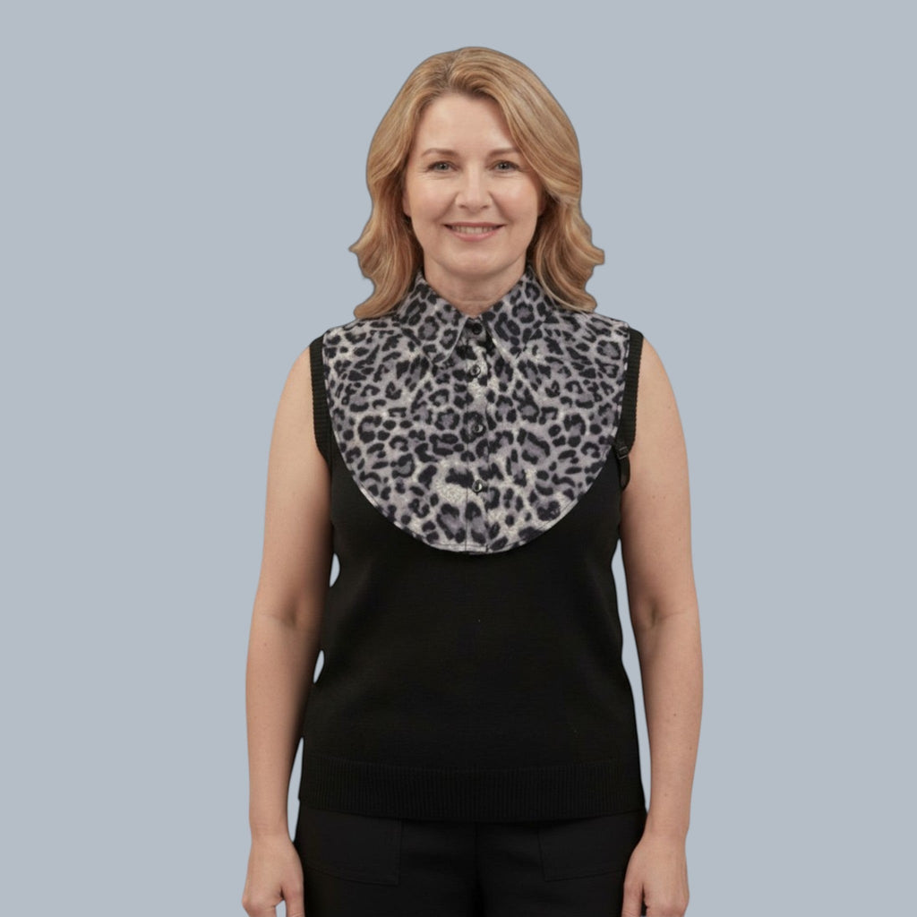 Simply Collars The Leopardess grey and black leopard print detachable collar with adjustable ties.
