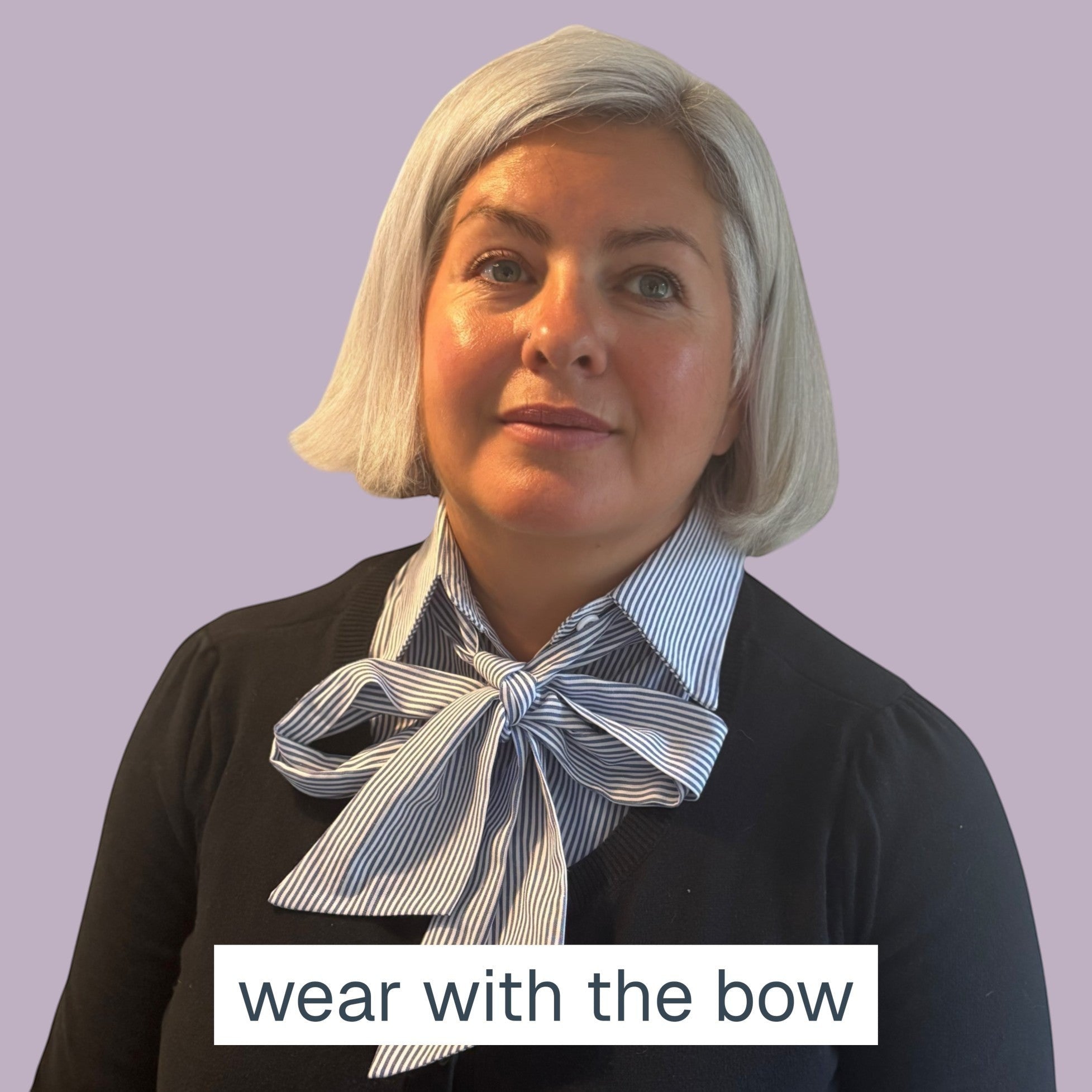 Simply Collars blue and white striped cotton blend detachable bow tie accessory.