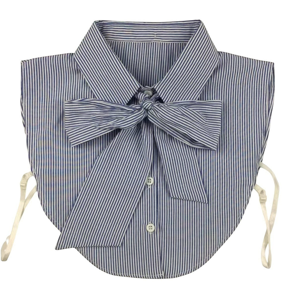 Simply Collars blue and white striped detachable bow tie collar made of cotton blend.