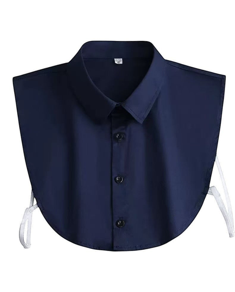 Simply Collars navy blue cotton detachable shirt collar with button front and adjustable ties.