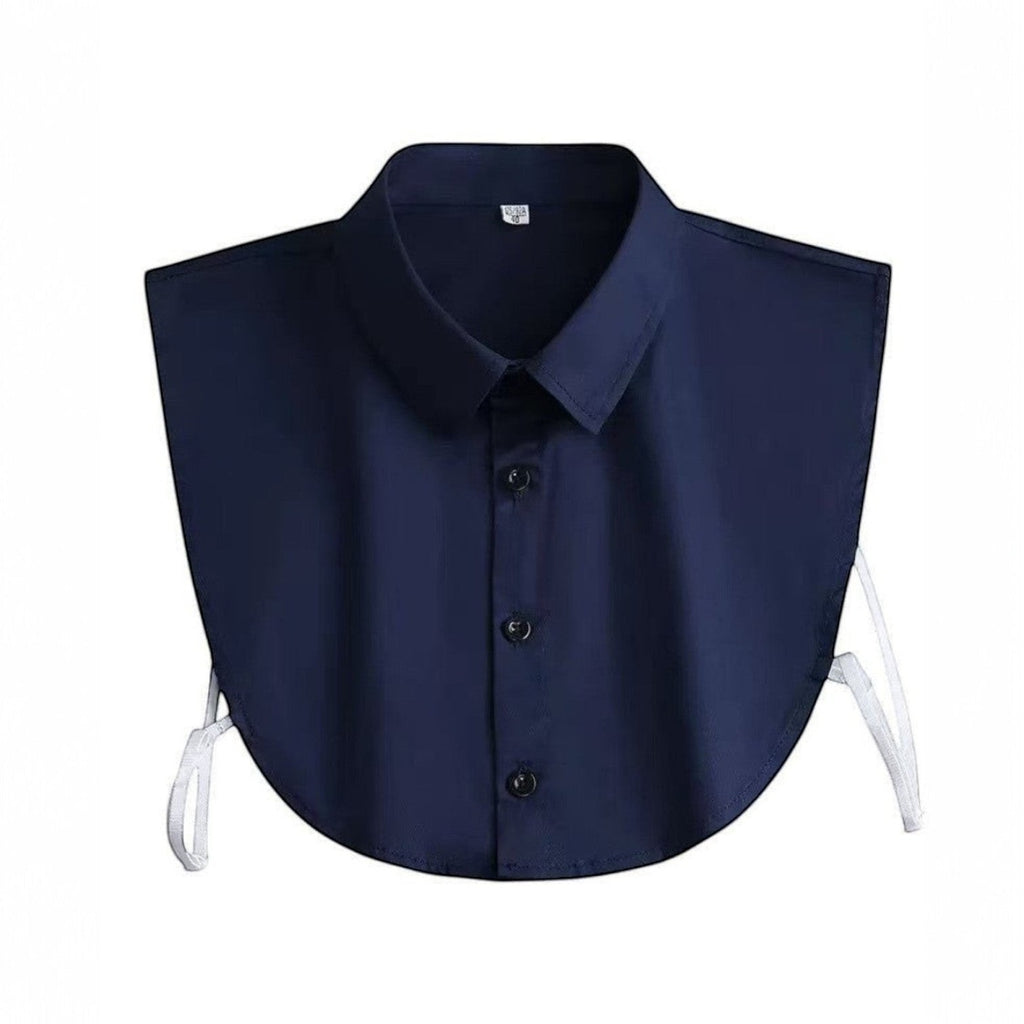 Simply Collars navy blue cotton detachable shirt collar with button front and adjustable ties.