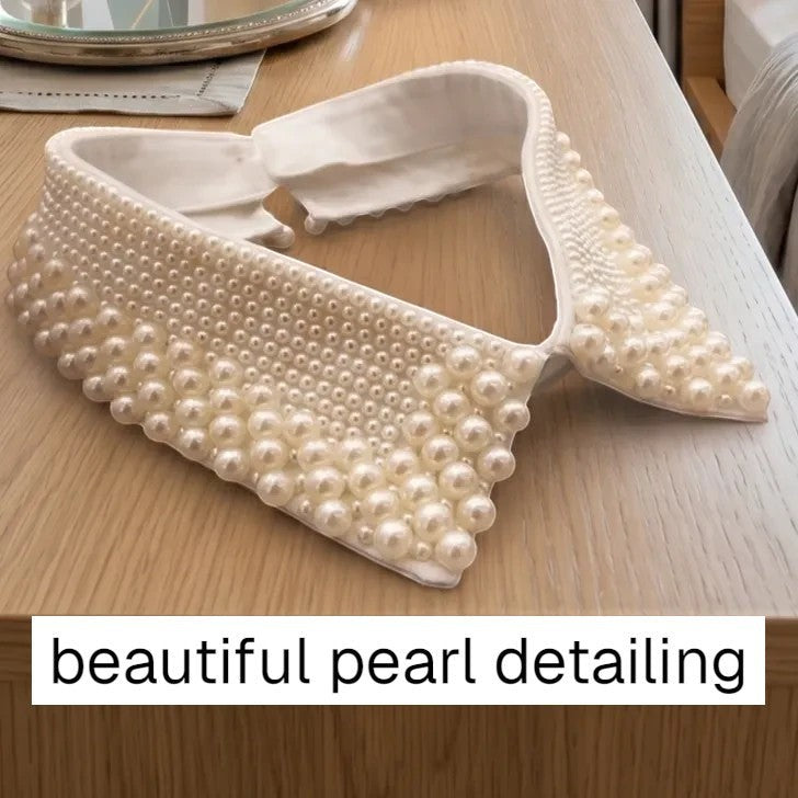 Simply Collars white detachable collar with faux pearl embellishments, adding a sophisticated touch.
