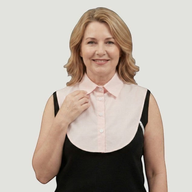 Simply Collars soft pink cotton detachable shirt collar with button front, designed for layering.