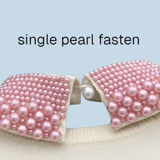 Simply Collars Vintage Pearl detachable collar in pink, adorned with soft pink pearls and a single pearl fastening.