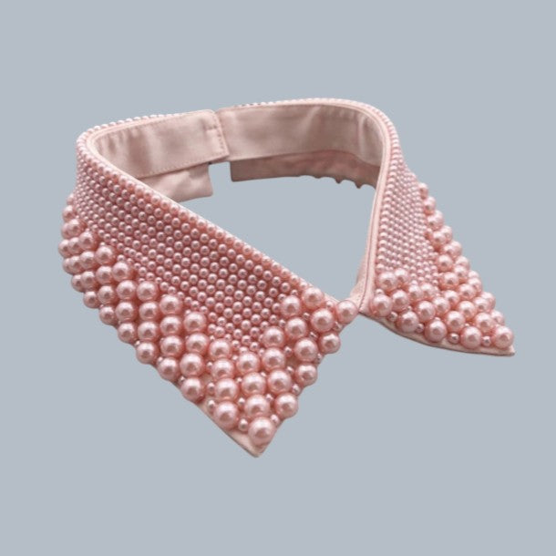 Simply Collars vintage pink pearl-embellished detachable collar with satin backing and pearl closure.