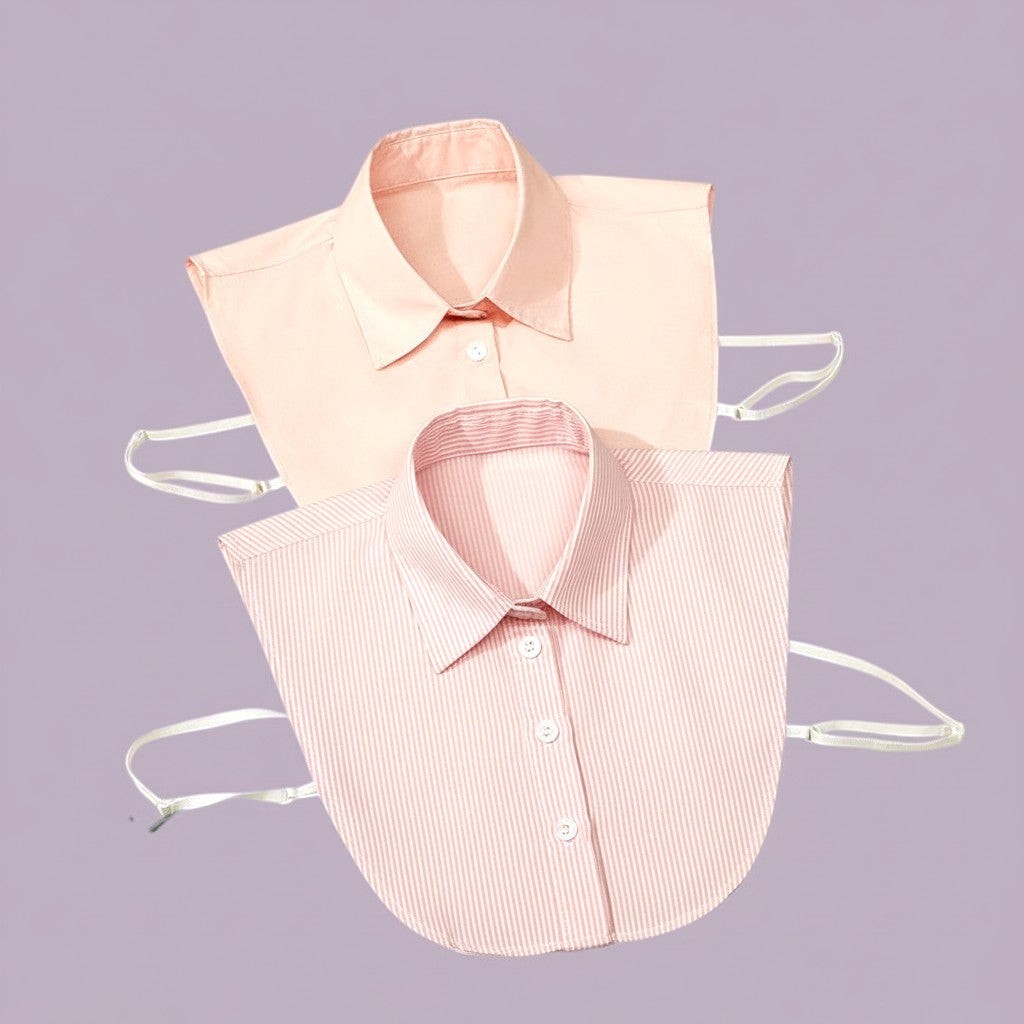 Simply Collars two detachable pink shirt collars, one solid and one pinstripe, with button fronts.