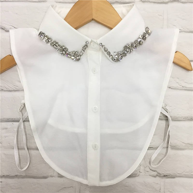 Simply Collars white detachable collar with sparkling rhinestones and crystals on the collar.