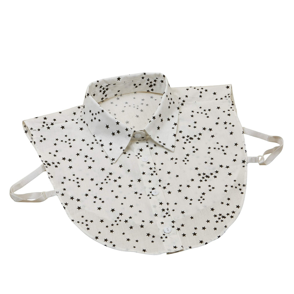 Simply Collars white detachable collar with black stars print, adjustable straps, button front.