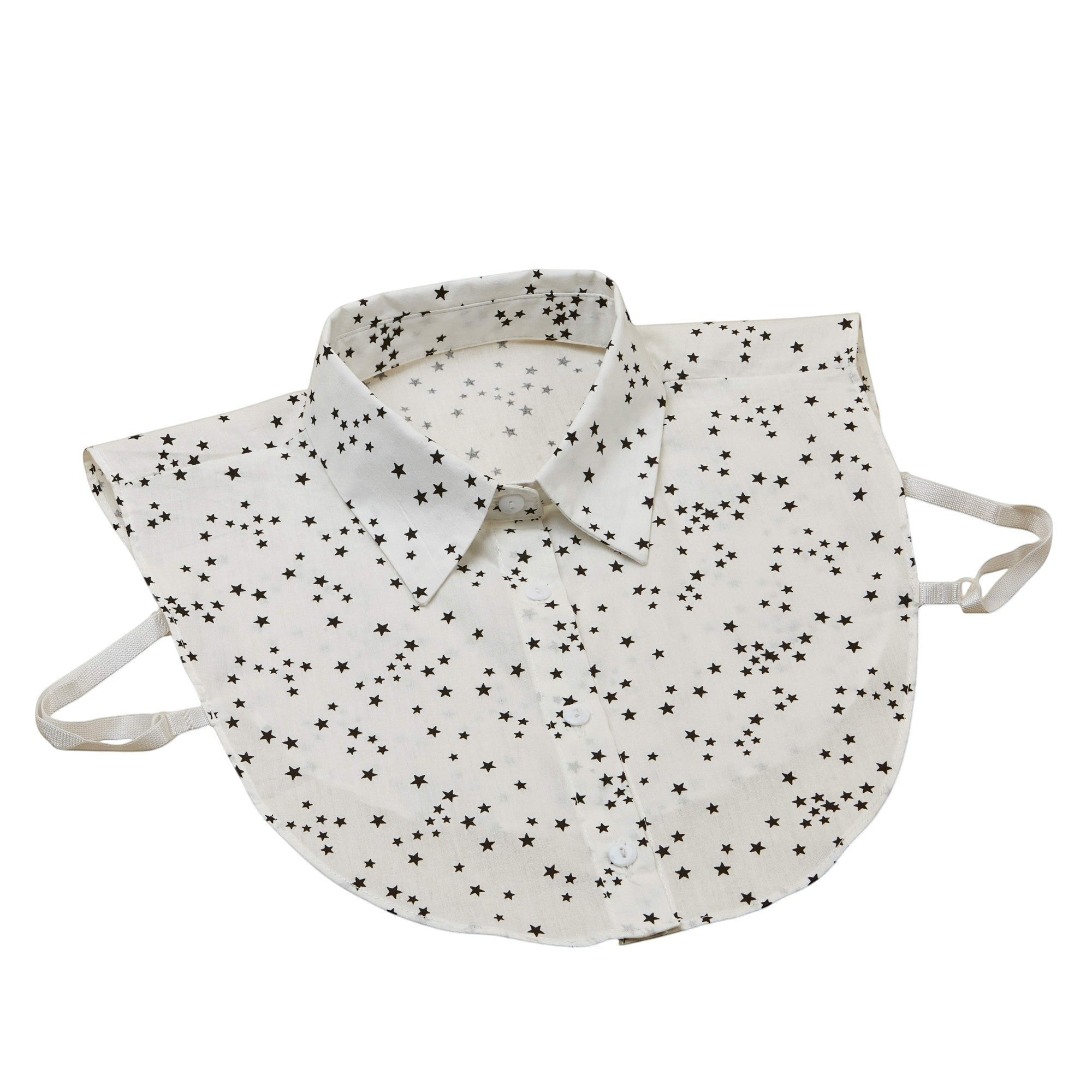 Simply Collars white detachable collar with black stars print, adjustable straps, button front.