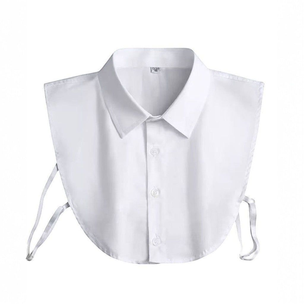 Simply Collars white cotton detachable collar with button front and adjustable ties. Adds a polished look.