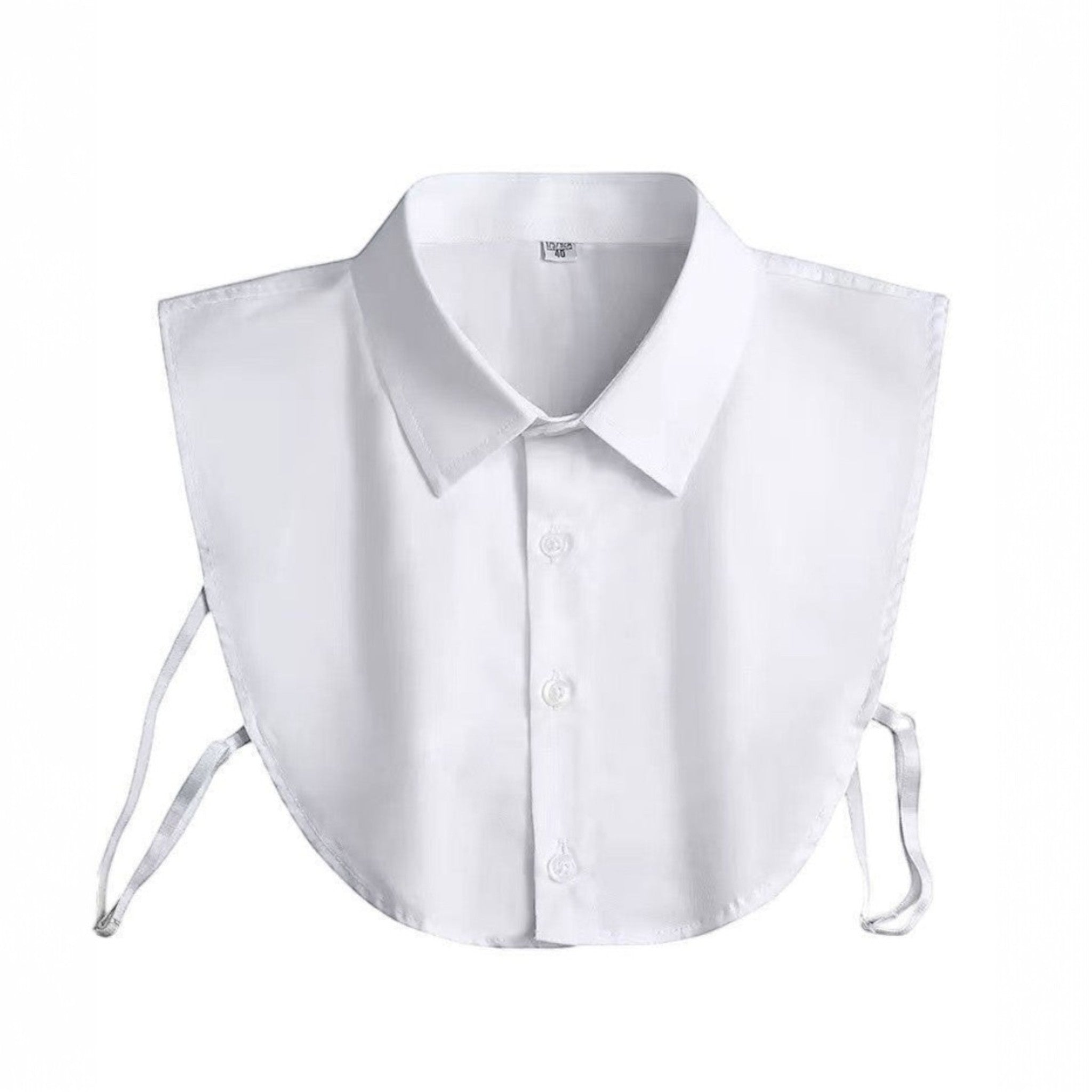 Simply Collars white cotton detachable collar with button front and adjustable ties. Adds a polished look.