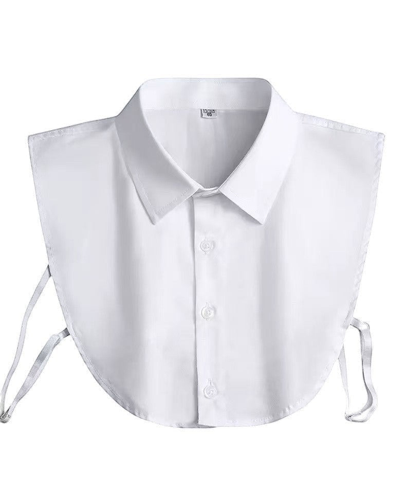 Simply Collars white cotton detachable collar with button front and adjustable ties. Adds a polished look.