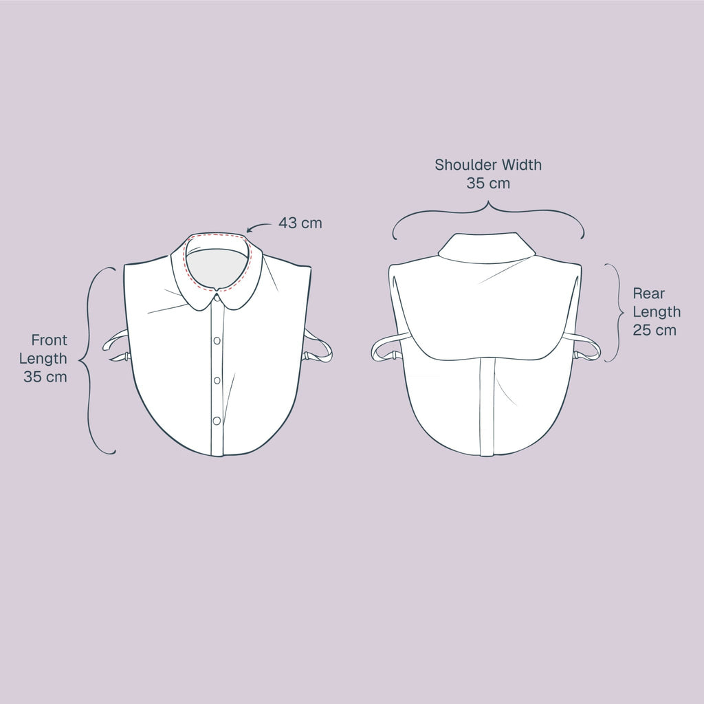 Simply Collars white detachable collar with floral embroidery and button front. Measures 43cm neck, 35cm front length, 25cm rear length, 35cm shoulder width.