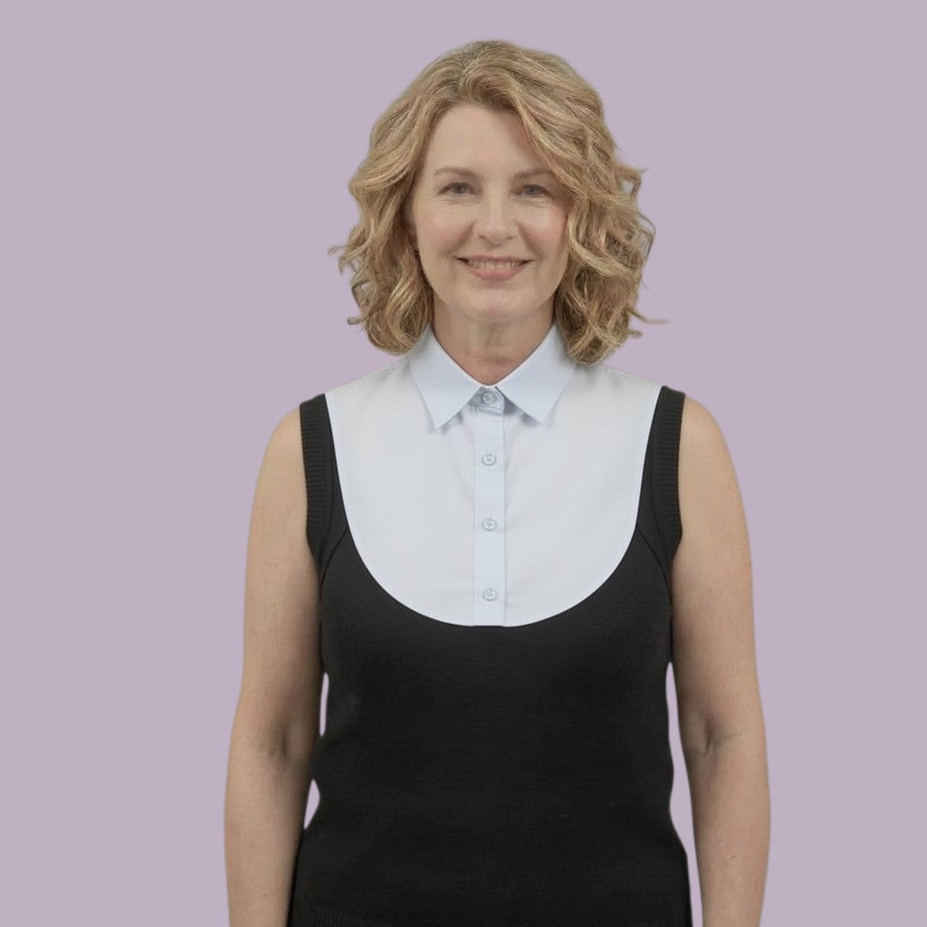 Simply Collars Smart Blue Duo pack of 2 detachable collars, light blue and blue pin stripe, for women.