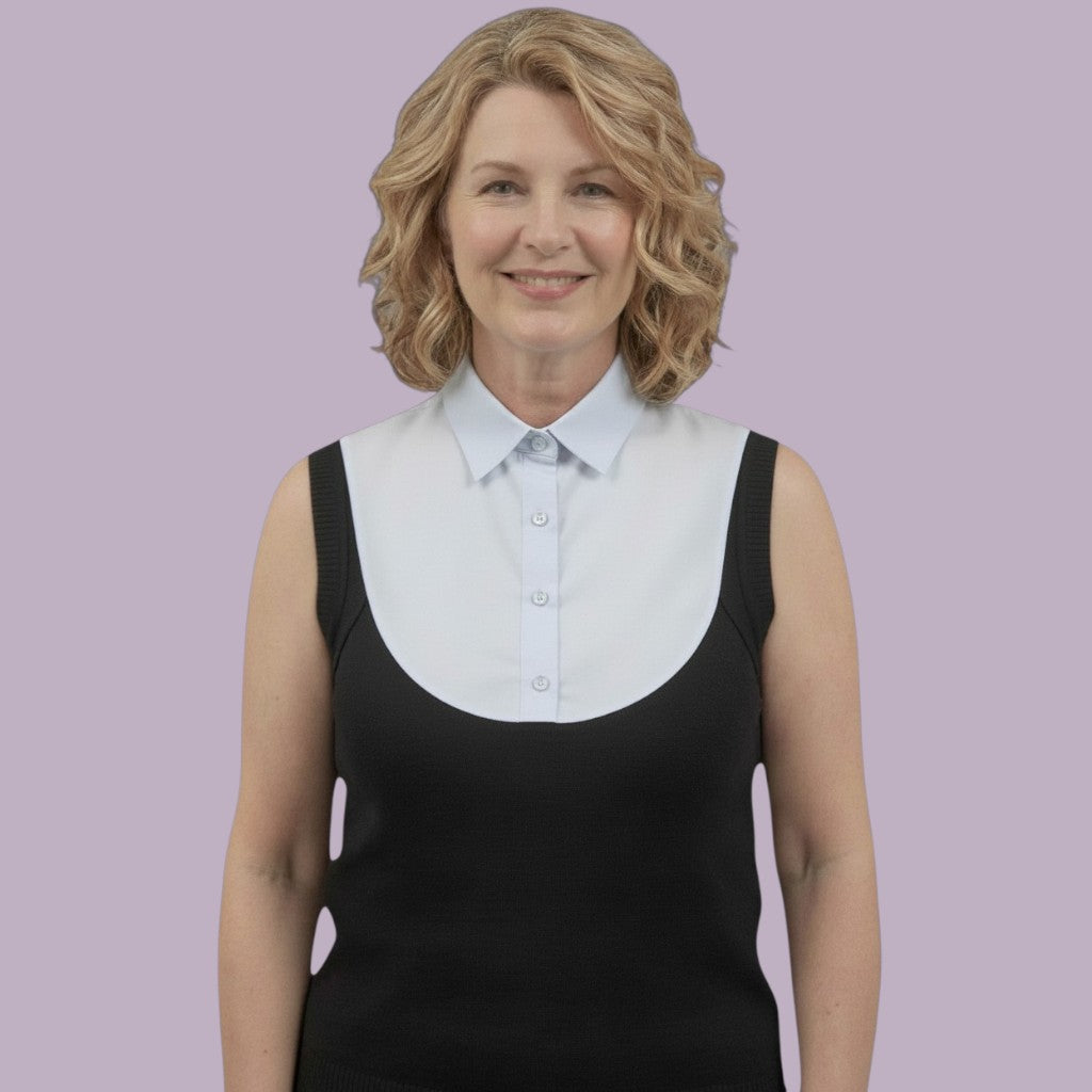 Simply Collars Smart Blue Duo pack of 2 detachable collars, light blue and blue pin stripe, for women.