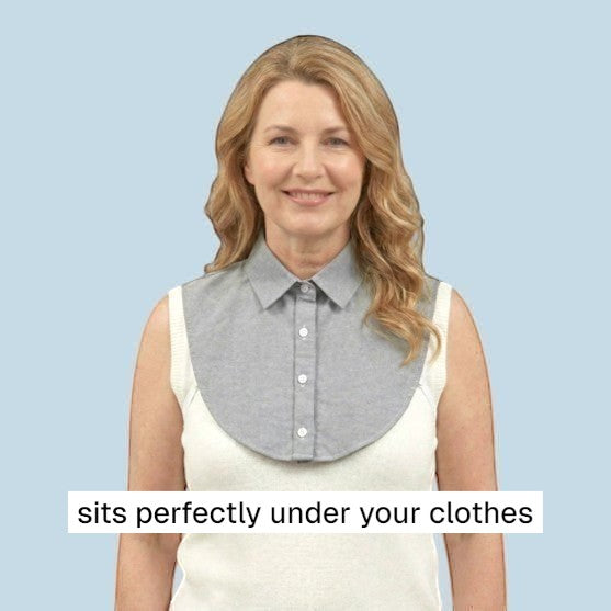 Simply Collars grey cotton shirt collar with button front, designed for layering under sweaters and cardigans.