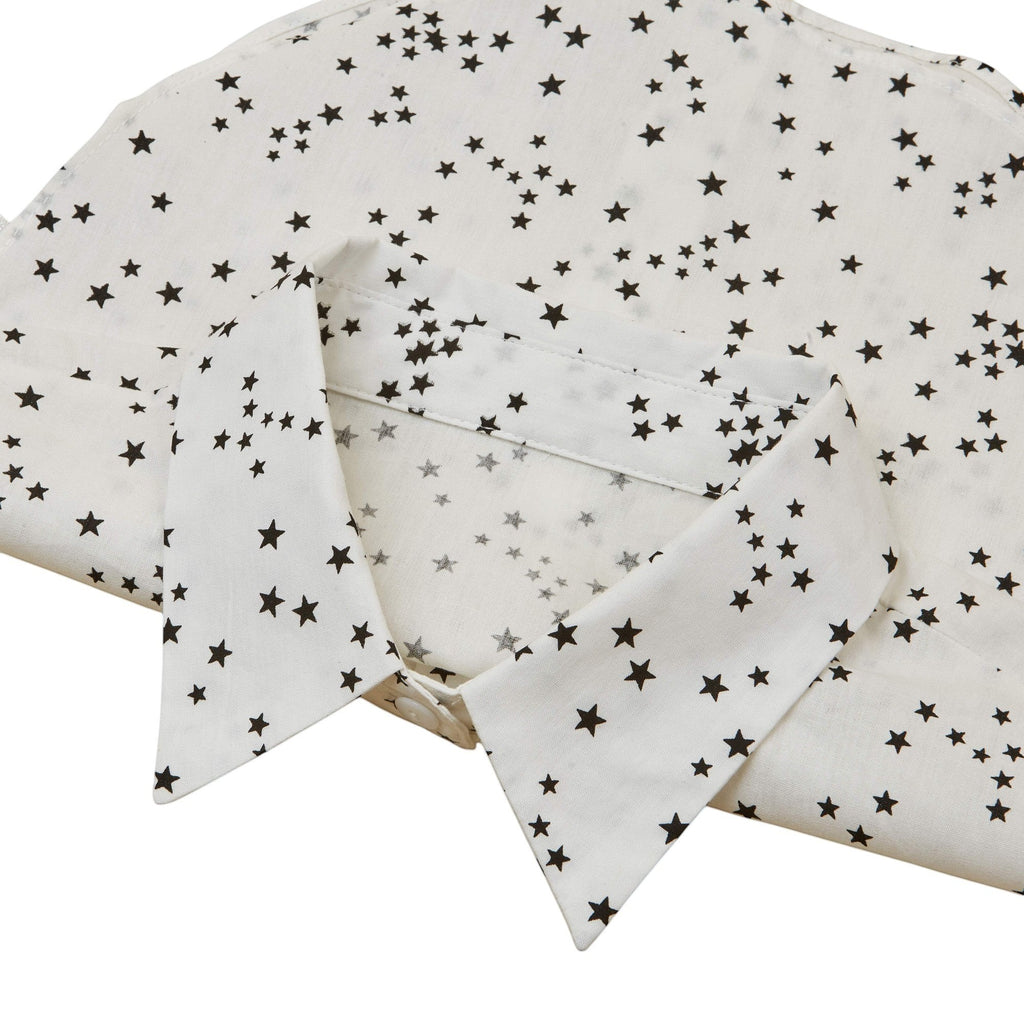 Simply Collars white detachable collar with black star print. Lightweight fabric, adjustable fit.